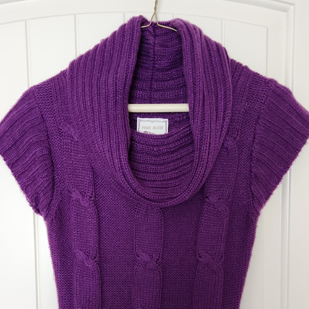 Pink Rose Purple Cowl Neck Sweater Dress